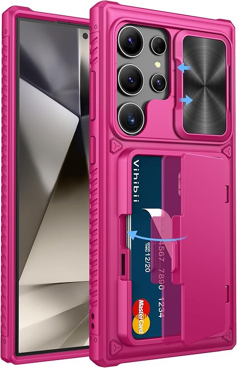 Vihibii for Samsung Galaxy S24 Ultra Case Wallet, Card Holder, Hot Pink