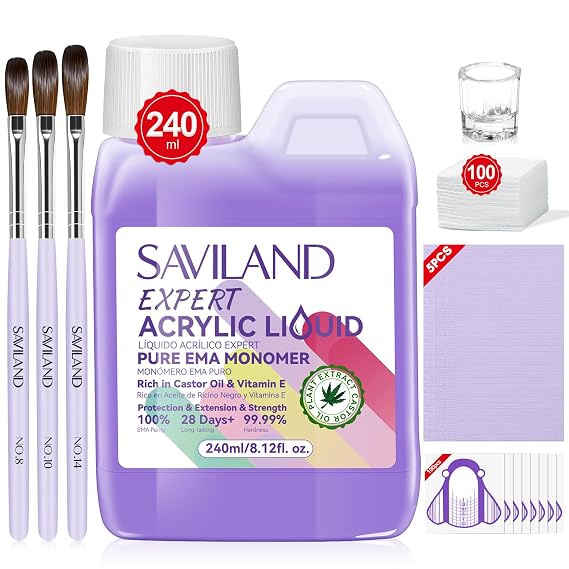 SAVILAND Low Odor EMA Acrylic Liquid Monomer for Nail Carving, 8 OZ