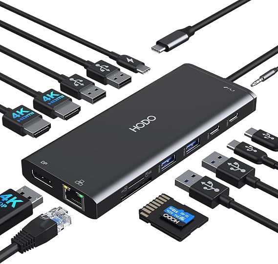 USB C Docking Station Dual Monitor for HP,Laptop Docking Station 3 Monitors | USB C Hub Dock Triple Display to 2 HDMI 4K,DP,Ethernet,6 USB,PD,SD/TF,USB C Adapter 14 in 1 Computer Docking Station for Dell