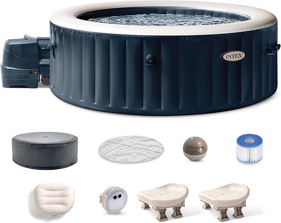 Intex PureSpa Plus Portable Inflatable Hot Tub Round Bubble Jet Spa, 85" x 28" with Set of 2 Inflatable Hot Tub Seats Comforting Spa Accessory
