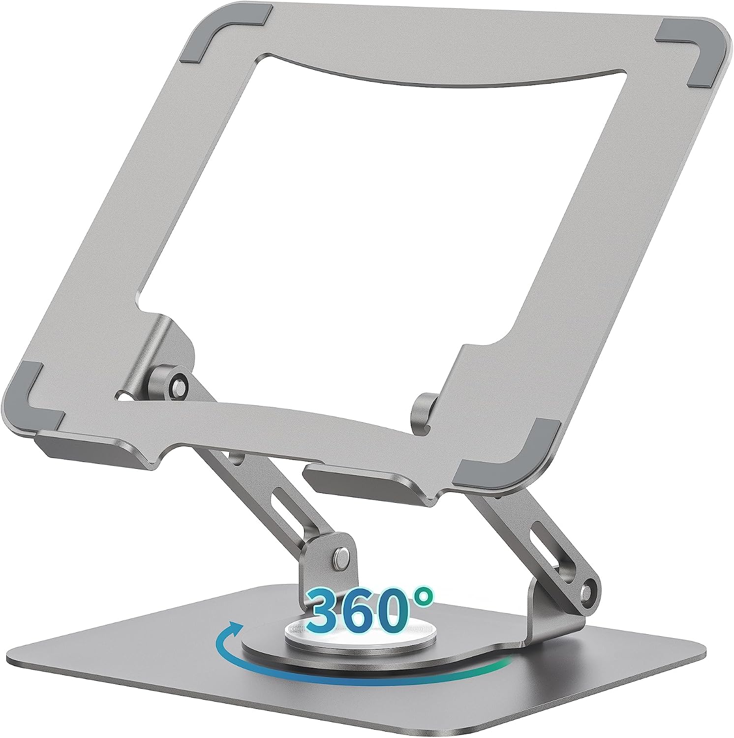 SOUNDANCE Laptop Stand with 360° Rotating Base, Ergonomic Computer Riser for Desk, Adjutable Height Muti-Angle, Foldable Laptop Mount, Stable Metal Holder Support 10-15.6" Notebook PC, Black