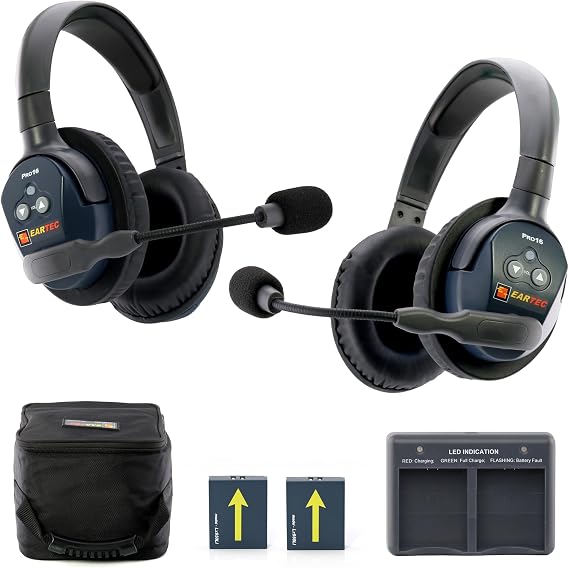 EARTEC Ultralite PRO16 Wireless Intercom Headset System for 2 Users Long Range 1/2 Mile, Hands-Free Full Duplex, 10-Hour Battery, Dual Ear, Expandable to 16 U.S. Company Since 1961
