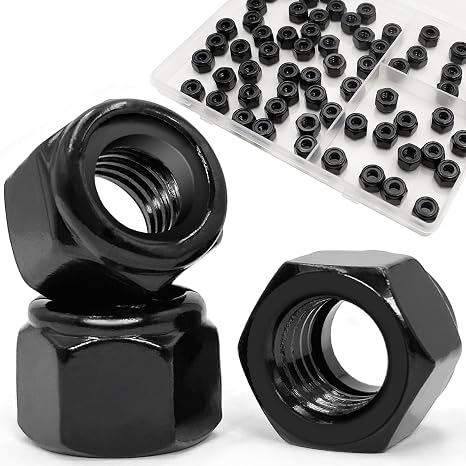 ZQZ 1/4-20 Nylon Lock Nuts,65Pcs Stainless Steel Nylon Insert Locknut Black