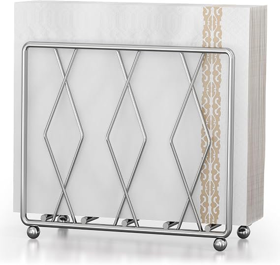 Napkin Holder for Table, Metal Napkin Dispenser for Paper Napkins Kitchen Countertop, Modern Stainless Steel Cocktail Upright Napkin Holders (Large, Silver)