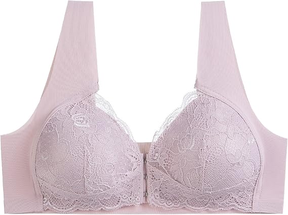 Women's Front Closure Bras Plus Size Lace Comfortable Senior Wireless Snap Closing Daisy Bras