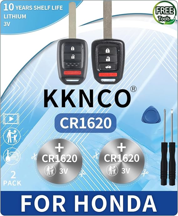 Key Fob Battery Replacement for Honda Key CR1620 (Pack of 2)