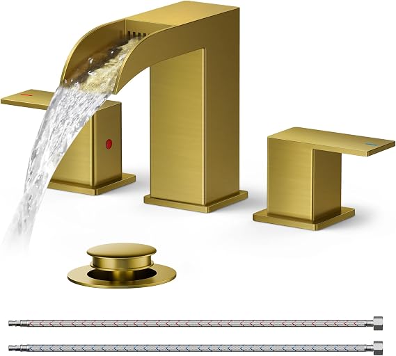 FORIOUS Bathroom Faucet 3 Hole 8 Inch Widespread Vanity Sink Brushed Gold