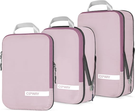 Cipway Compression Packing Cubes Set for Travel, Ultralight Expandable Packing Organisers for Carry on Luggage Suitcase(Mauve Pink 3pcs)