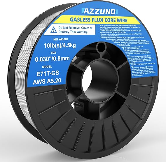 AZZUNO Flux Core Mig Welding Wire, E71T-GS Mild Steel Gasless Mig Wire .030" 10-LB, 1-PACK