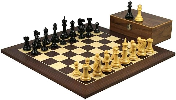 Executive Championship Level Chess set in Macassar with a Tournament 20 Inch Board paired with Weighted Ebonised Professional Staunton Chess Pieces 3.75 Inch