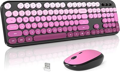 MOFII Wireless Keyboard and Mouse Combo, Cute Keyboard Full Size and Wireless Mouse, 2.4GHz Retro Typewriter Keyboard Mouse Set for PCDesktopLaptopWindows Black Pink