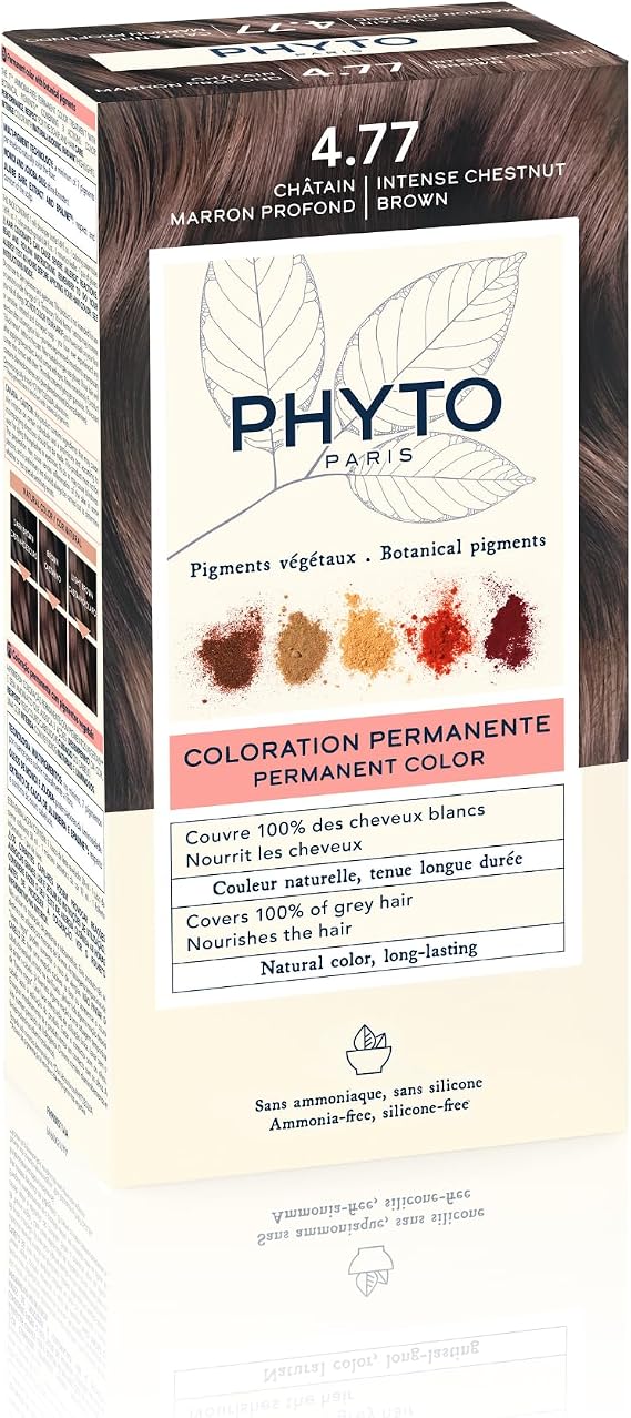 PHYTO Phytocolor Permanent Hair Color, 4.77 Intense Chestnut Brown, with Botanical Pigments, 100% Grey Hair Coverage, Ammonia-free, PPD-free, Resorcin-free, 0.42 oz.