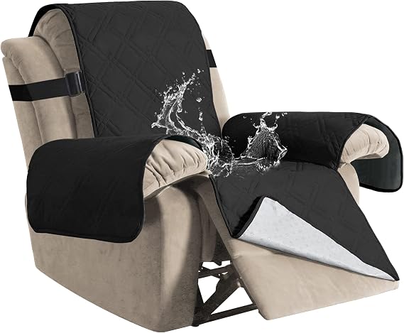 H.VERSAILTEX 100% Waterproof Recliner Chair Cover Non-Slip Reclining Cover for Recliner Chair Washable Dog Chair Cover Stay in Place Ideal Furniture Protector with Elastic Straps (Recliner, Black)