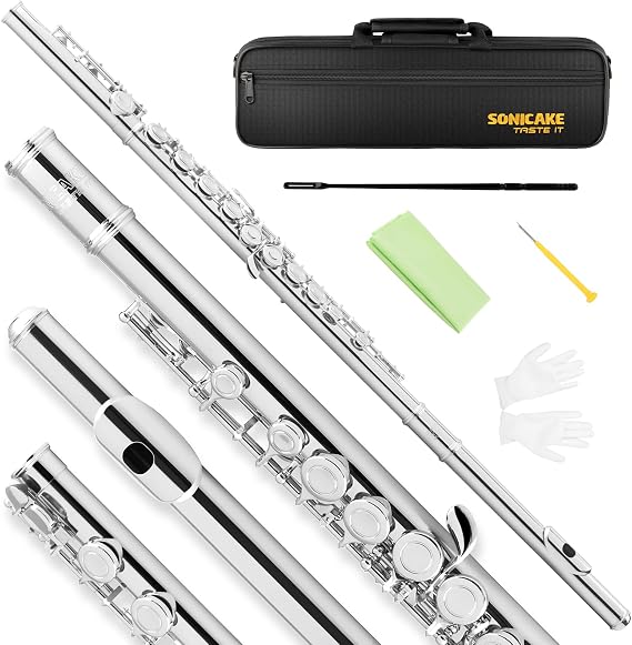 SONICAKE Nickel-plated C Flutes, Closed Hole 16Keys Flute for Beginner