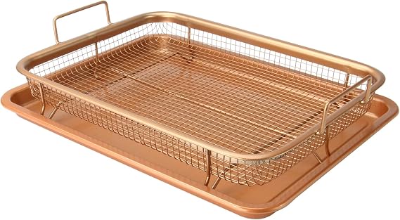 Copper Crisping Basket & Baking Tray Set|Non-Stick 2 Piece 32cm