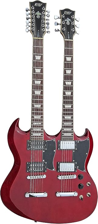 IYV IDN-126 Double-Neck Solid Body Guitar, Trans Red