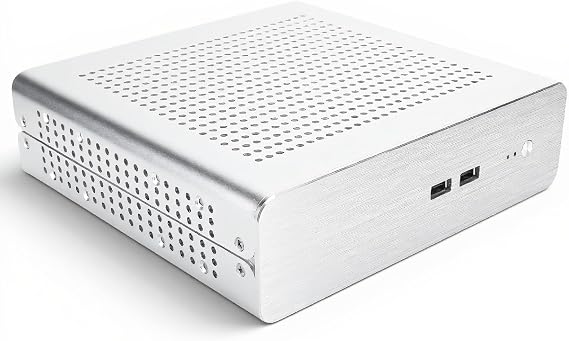 Mini ITX Case, Ultra Thin Aluminum HTPC Chassis for 170x170mm ITX Motherboard, Supports 4x4010 Fans and DC ATX PSU, Wall Mountable (2X USB, 2x2.5 HDD/1x3.5" HDD)