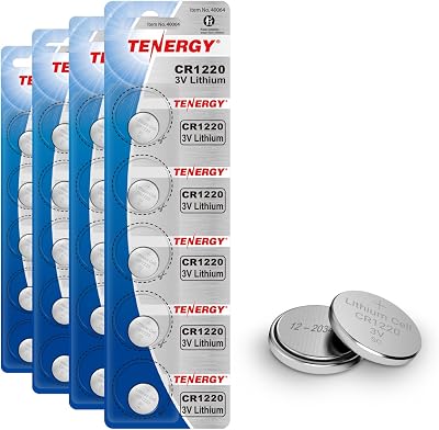 Tenergy CR1220 3V Lithium Button Cell Battery, for Keys, Watches, Accessories, 20 Count
