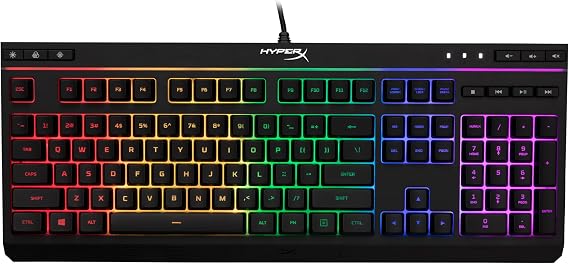 HyperX Alloy Core RGB Membrane Gaming Keyboard, Comfortable Quiet Silent Keys with RGB LED Lighting Effects, Spill Resistant, Dedicated Media Keys, Compatible with Windows 10/8.1/8/7 Black