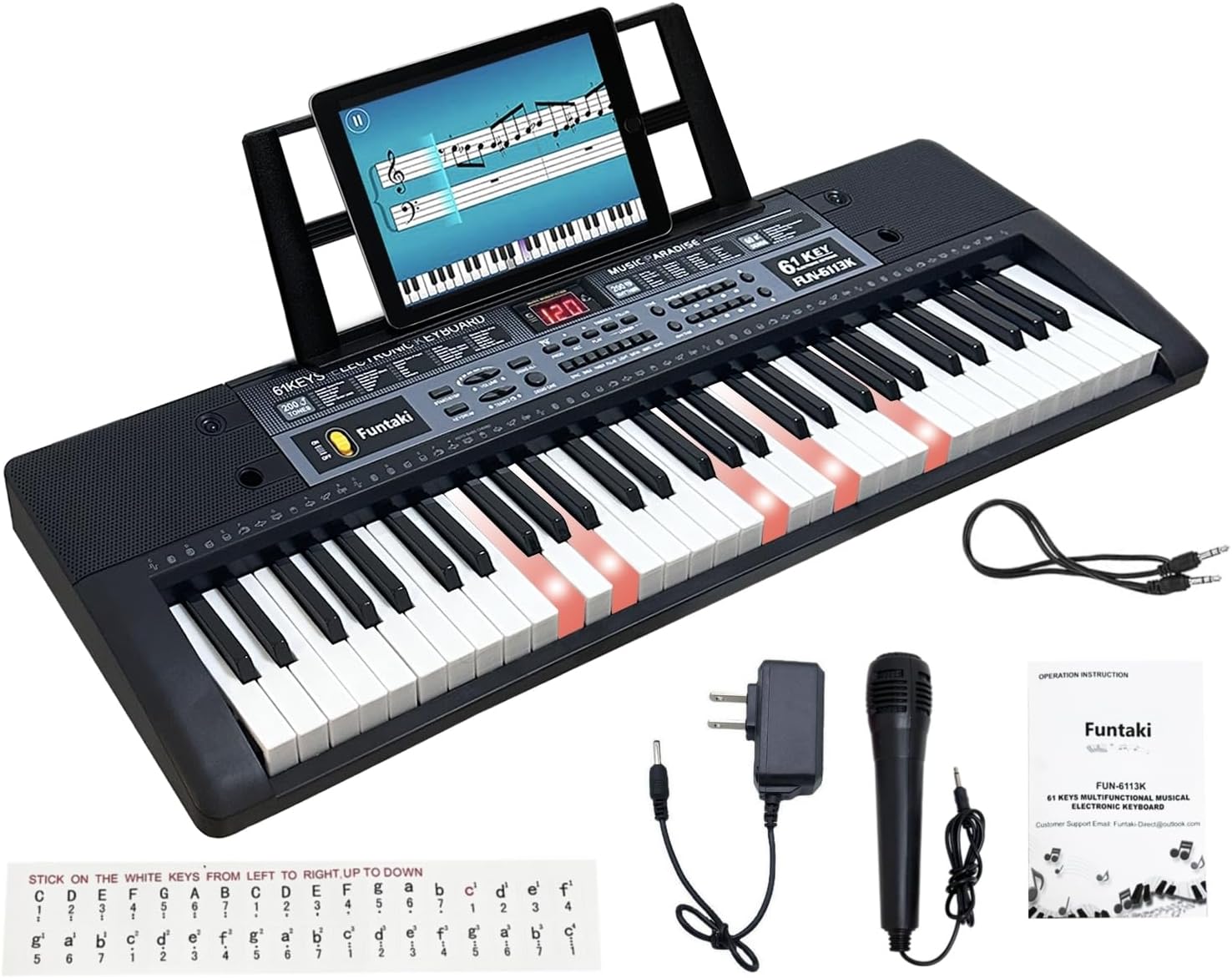 61 Key Electric Keyboard Piano with Lighted Keys, Digital Portable Musical Keyboards with Music Sheet Stand, Mini Electronic Organ for Beginners Kids Adults Black