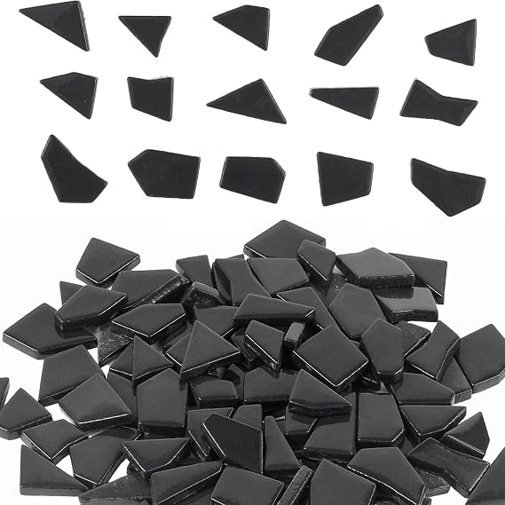 Youway Style Black Glass Mosaic Tiles for Crafts Bulk,200g Broken Glass Pieces for DIY Spring Mosaic Art Kit Decor,Garden Mosaic Supplies
