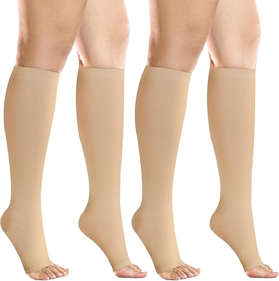 +MD 2 Pairs 20-30 mmHg Compression Socks for Women & Men, Knee High Open Toe Stockings, Graduated Support & Comfort Hose