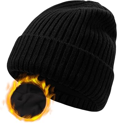 ZTL MLL Merino Wool Beanie for Men Women, Fleece Lined Large Winter Hat, Big Knitted Cuffed Beanie Ski Skull Cap
