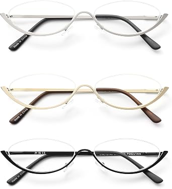 JM Semi-Rimless Blue Light Reading Glasses for Men Women, Lightweight Metal Readers, Anti Glare Computer Eyeglasses