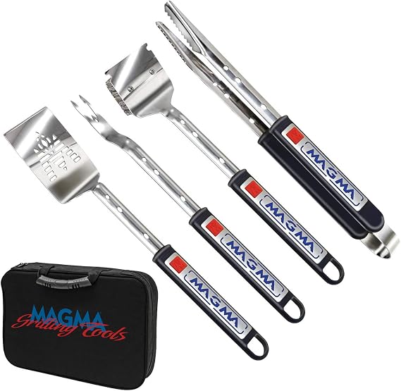 Magma A10-132T Telescoping Grill Tools Set (5-Piece) Marine Grade Stainless Steel BBQ Utensils with Extendable 16" to 22" Handles & Soft Grip for Boat, RV, and Camping