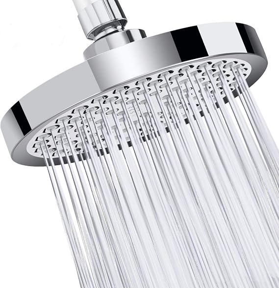 High Pressure Fixed Rainfall Shower Head - Adjustable Overhead Rain Shower Heads 6 inch - Large Round Waterfall Shower Top Spray Head - Replacement Chrome Showerhead G1/2 Fitting