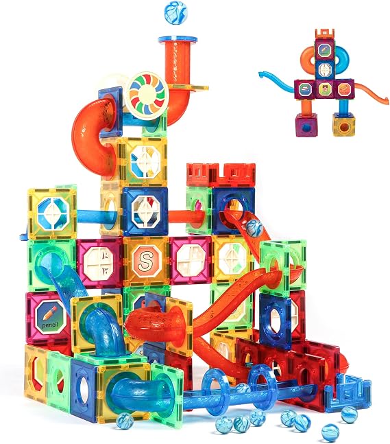 MAGBLOCK 176PCS Magnetic Tiles Marble Run Set Building Blocks for Ages 8+