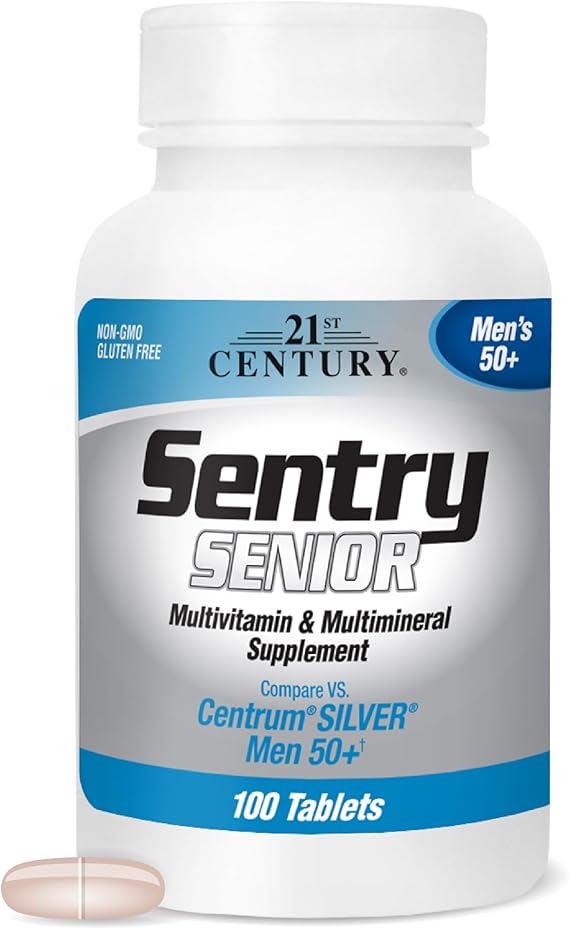 21st Century Sentry Senior Men 50+ Multivitamin Tablets, 100 Count | Complete Daily Multivitamin & Multimineral, Compare VS. Centrum SILVER Men 50+, Men 50 Plus, Supports Heart
