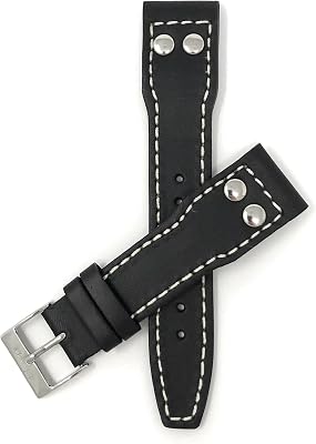 Bandini Mens Leather Watch Band Strap with Rivets for IWC Big Pilot, 3 Colors, 18mm, 20mm, 21mm, 22mm