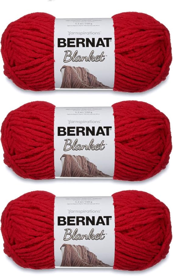 Bernat Blanket Yarn Super Bulky Soft Chenille Yarn, Cranberry, 3-Pack | #6 Super Bulky Yarn, 100% Polyester, Soft Fluffy Blanket Yarn for Crochet, Knitting & Crafts, 108yds, 150g/5.3oz per skein