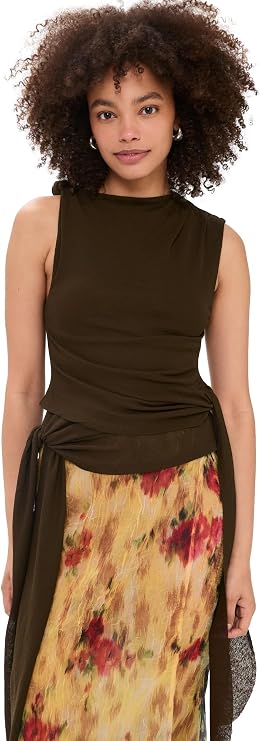 Ganni Women's Marl Mesh Tie Knot Tank Top