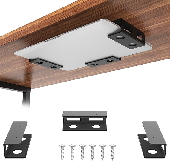 GOME Under Desk Laptop Mount Metal Bracket with Felt Board, Under Desk Laptop Tray Holder Shelf with Screws to Enhanced Stability