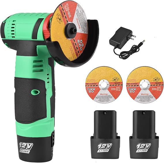 12V Cordless Angle Grinder Tool Kit, Portable Lithium Electric Angle Grinder, 19500rpm Mini Rechargeable Power Cutter with 2pcs Batteries 2pcs Grinding Discs