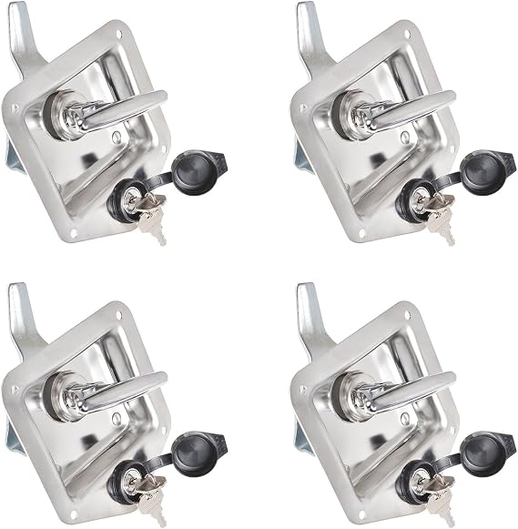 labwork 4 x Trailer Door Latch Rv Door Tool Box Lock with Gasket T-Handle Latch with Keys 304 Stainless Steel Highly Polished