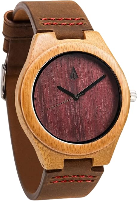 Treehut Wooden Watches for Men, Purple Heart Bamboo Watch, Japanese Quartz Movement, Senoras Stylish Exotic Wrist Chicas Watch with Adjustable Stainless Steel Buckle and Box, Relojes para Hombre