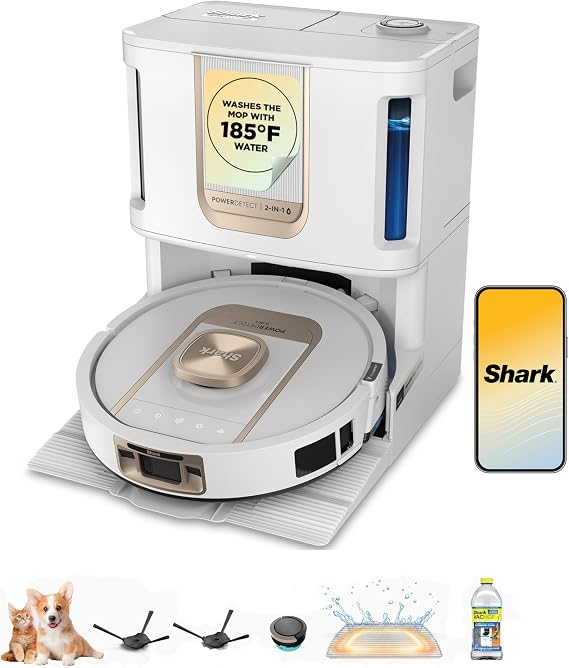 Shark PowerDetect ThermaCharged NeverTouch Pro Robot Vacuum, White AV2900XE