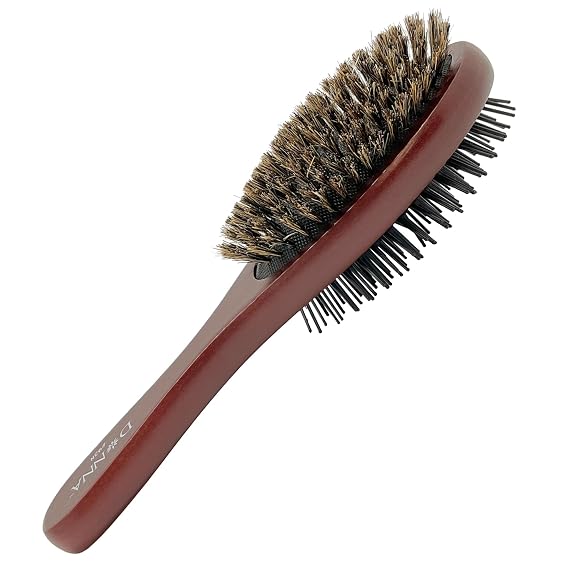 Donna Double Sided Styling Brush for Women - 100% Boar Bristles, Cushioned Wooden Detangling Brush for Wet Hair