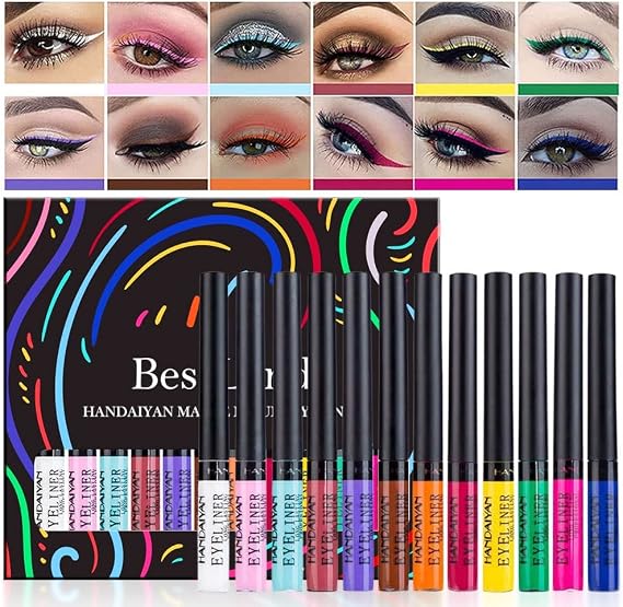 12 Colors Matte Liquid Eyeliner Set, Neon Rainbow Colorful Eyeliner Pencil
