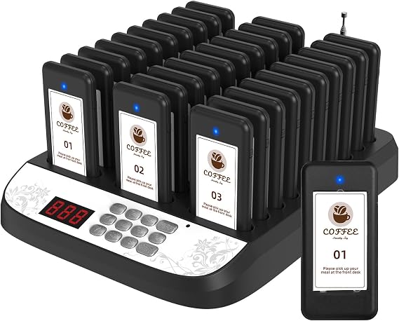 Restaurant Pager System, 30 Wireless Order Pagers