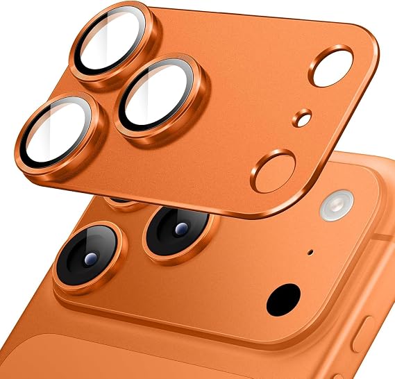 Kamera Lens Koruyucu için iPhone 17 Pro Max 6.9 Inç Tam Kapsamlı 9H Temperli Cam Mat Metal Plaka, 1 Paket (Turuncu, iPhone 17 Pro Max)