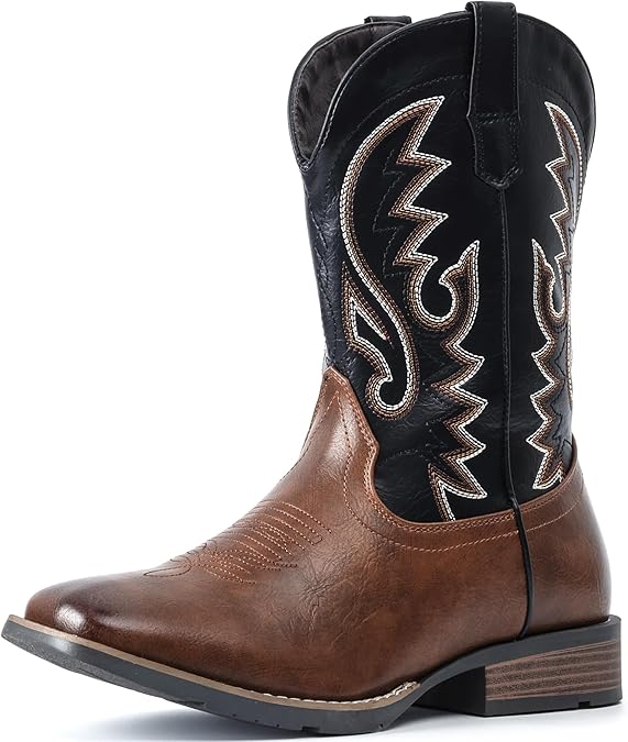 Cowboy Boots For Men with Wide Square Toe Western Retro Boot
