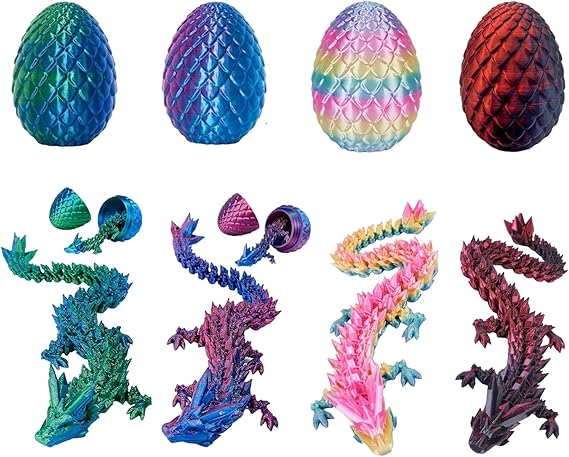 3D Printed Dragon, 4 Pack 3D Dragon Eggs, Fantasy Decor for Desk, Easter Basket Fillers, Creative Storytelling Props