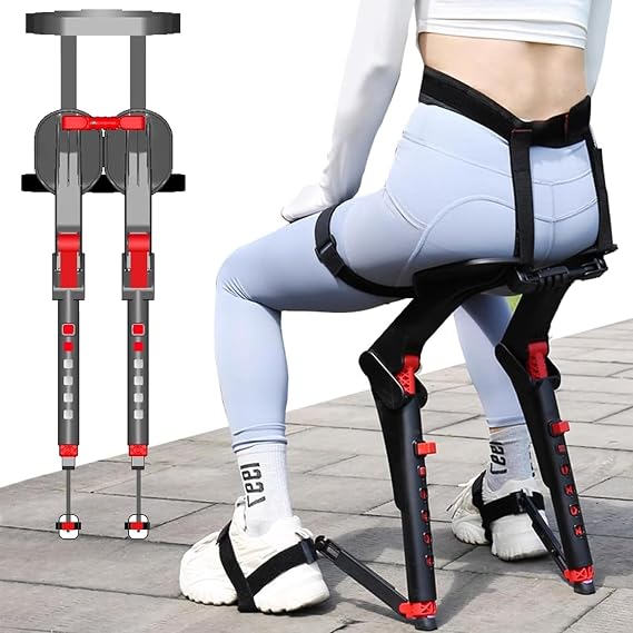 Adjustable Chairless Wearable Invisible Chair, Wearable Chair Invisible Seat, Invisible Chair Wearable Exoskeleton Human, Portable Leg Ergonomics Lightweight Seat, Bear Up to 150kg (Red)