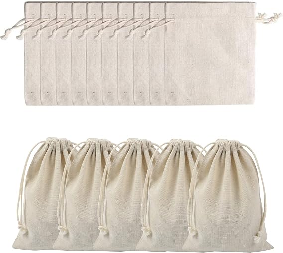 Cotton Drawstring Bags,Double DrawstringCotton ClothBag,15pcs,8*10cm