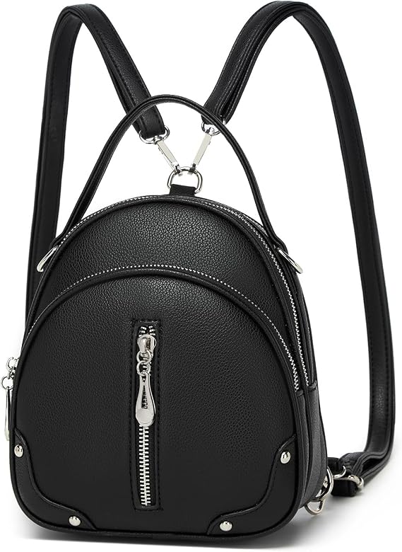 Miss Lulu Waterproof PU Leather Women's Backpack - Lightweight Small Travel Backpack with Detachable Strap, 4 Zipper Pockets
