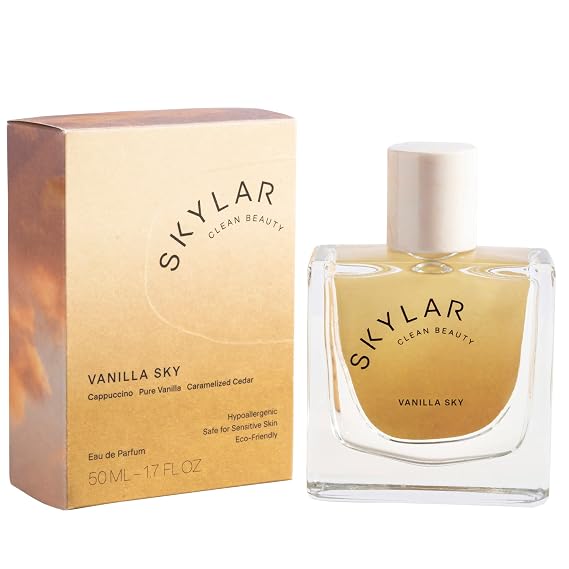 Skylar Vanilla Sky, Eau de Parfum for Women, Warm, Sensitive Skin, 1.7 Floz | Warm Vanilla Perfume, Cappuccino, Cinnamon & Cedar Notes, Hypoallergenic, Vegan, Clean Fragrance for Sensitive Skin